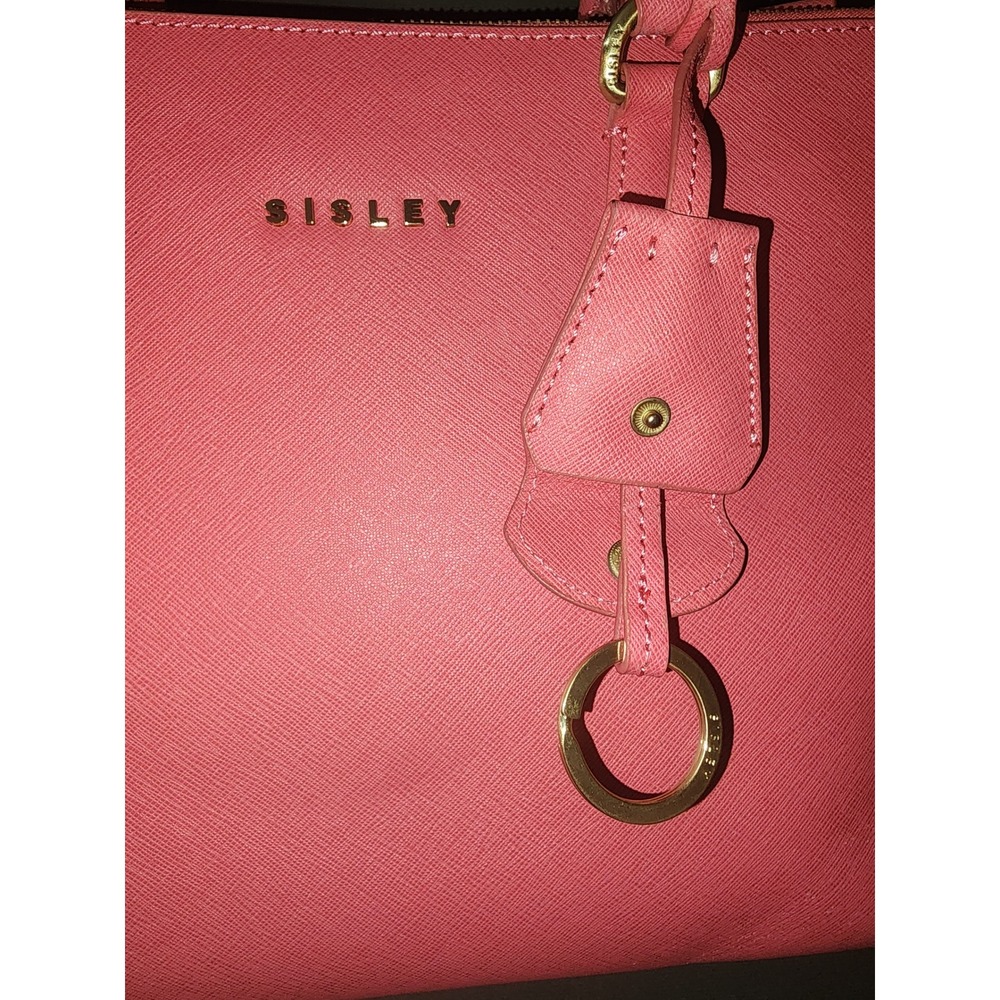 Sisley Pink Saffiano Leather Satchel Handbag Crossbody Gold Hardware - Picture 3 of 7